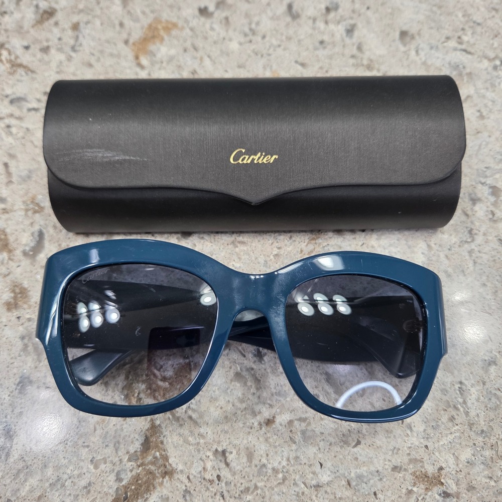 Cartier CT0304S 004 Blue Square Sunglasses Gold Double C‎ Logo Italy 135mm